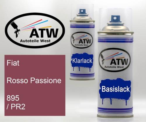 Fiat, Rosso Passione, 895 / PR2: 400ml Sprühdose + 400ml Klarlack - Set, von ATW Autoteile West.